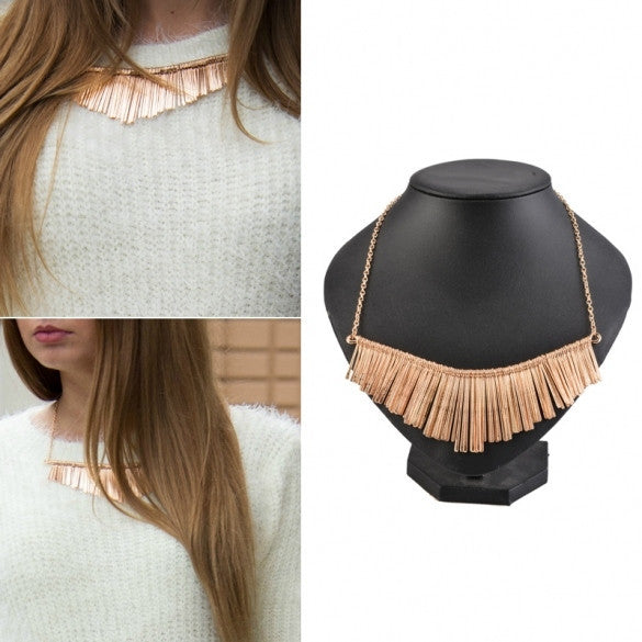 Women's Retro Punk Style Alloy Tassel Pendant Necklace Golden