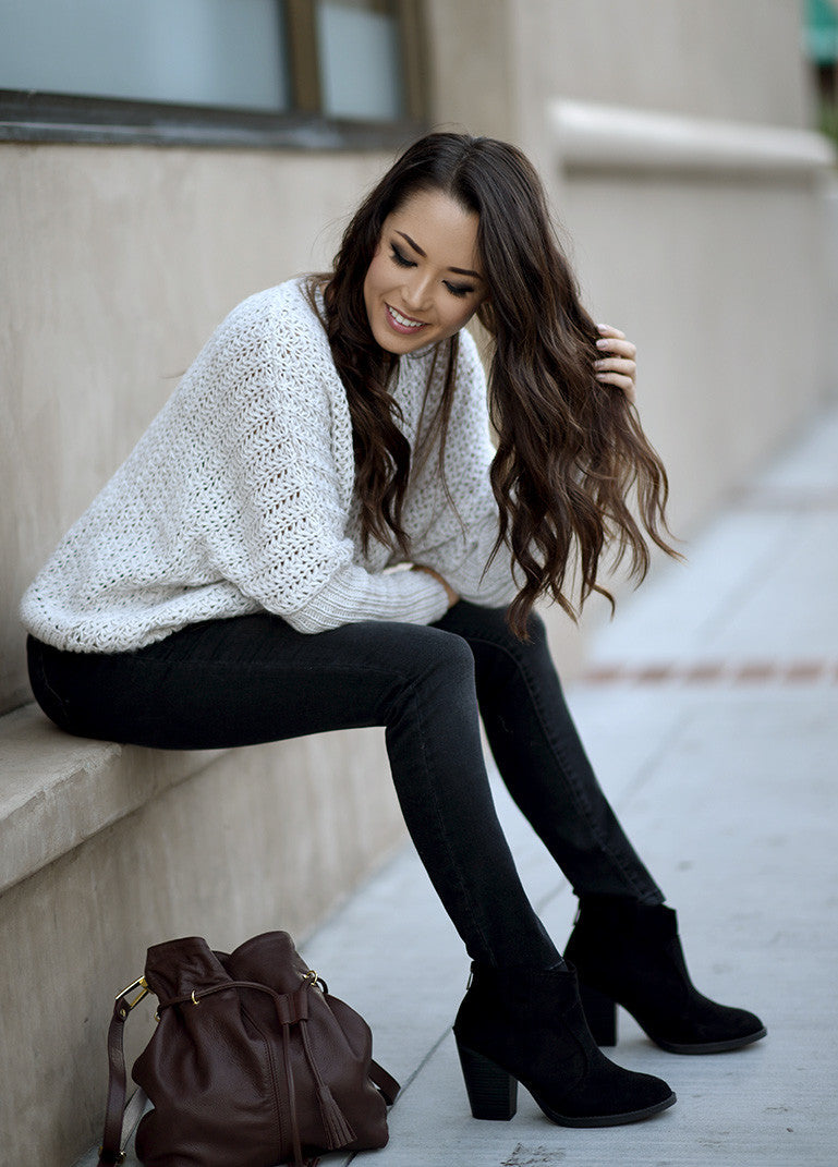 Scoop Hollow Out Dropped Shoulder Solid Loose Sweater