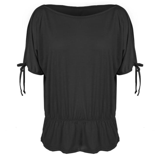 Off Shoulder Solid O-Neck Tunic Blouse Tops - MeetYoursFashion - 2