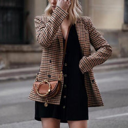 Women Plaid Blazers and Jackets Work Office Lady Suit Slim Double Breasted Business Female Blazer Coat