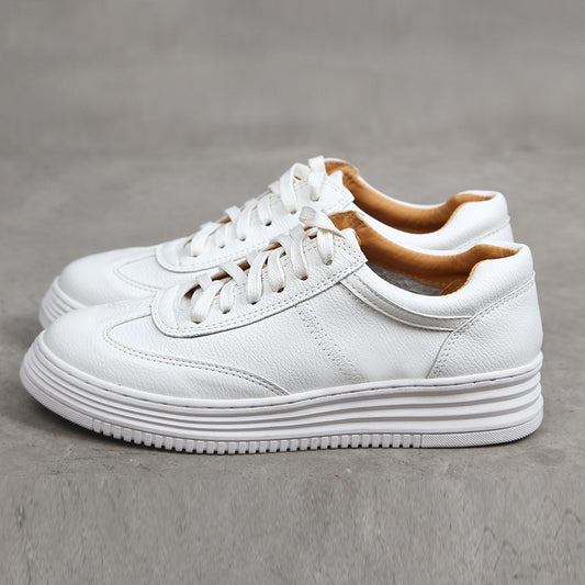 White Lace Up Platform Leather Chunky Sneakers