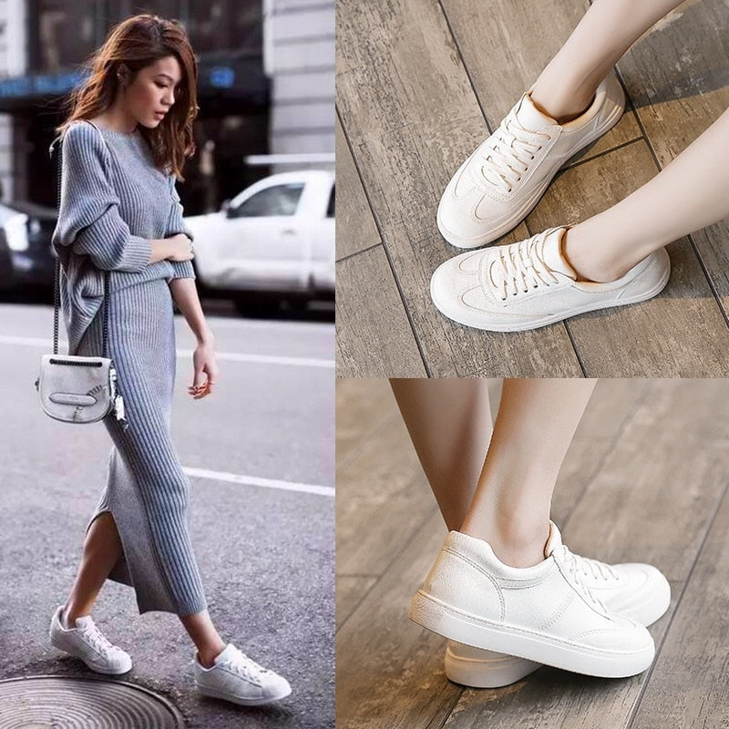 White Lace Up Platform Leather Chunky Sneakers