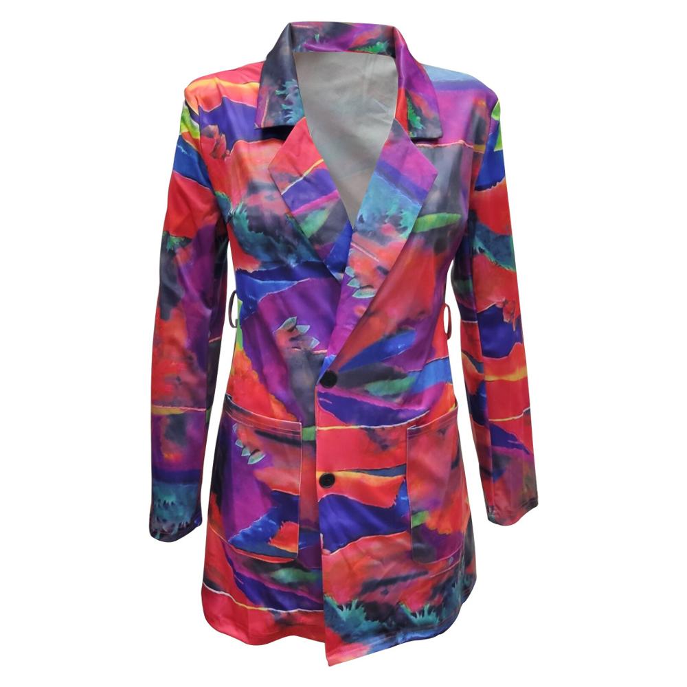 Winter Autumn Women Notched Long Sleeve Graffiti Print Blazers Vintage Office Lady Outfit High Street Coat