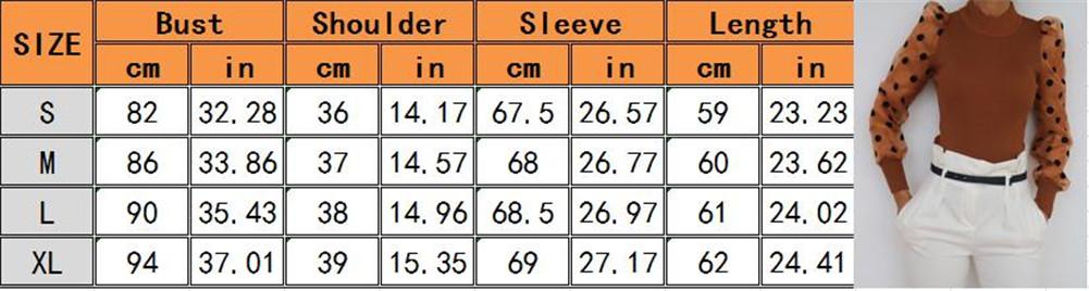 Women Spring Mesh Puff Long Sleeve Ribbed Knitted Shirt Loose Casual Polka Dots Blouse Tops