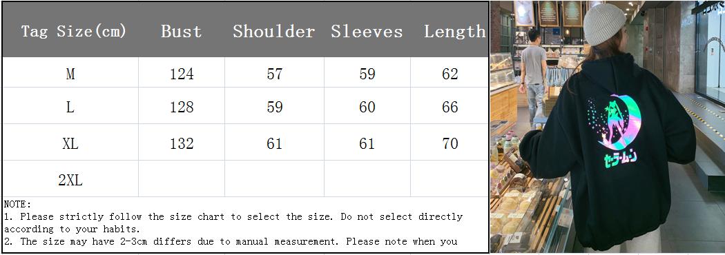 Fashion Reflective New Women's Oversized Casual Hoodie Anime Sailor Moon Illuminate Drop Shoulder Sweatshirt Big Pocket Tops