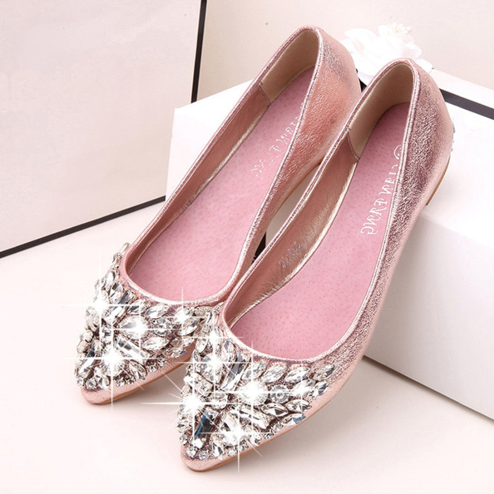 Wedding Rhinestone Leather Pointed flats