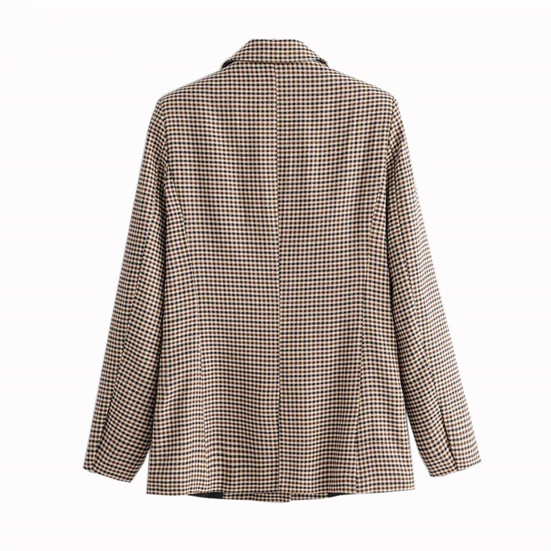 Women Plaid Blazers and Jackets Work Office Lady Suit Slim Double Breasted Business Female Blazer Coat