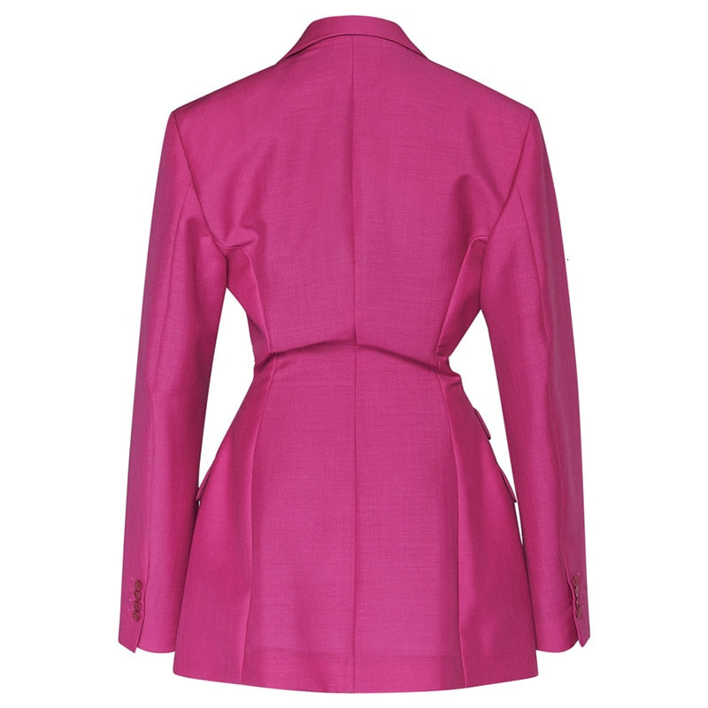 Streetwear High Waisted Long Sleeve Black Pink Blazer Coat Women Autumn Female Fashion Clothing