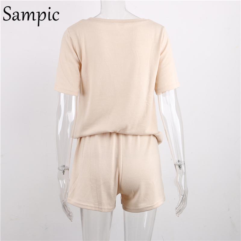 Summer Beach Casual O Neck Khaki Short Sleeve Two Piece Set Crop Top And Shorts Drawstring 2 Piece Women Set Outfits