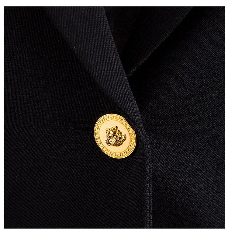 Street Stylish Women Blazer Single Button Mesh Patchwork Pin Slim Quality Black Blazer