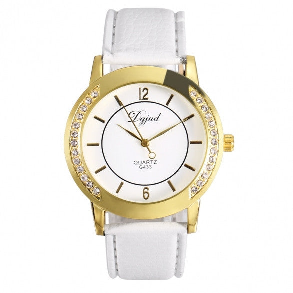 Women Fashion Synthetic Leather Large Dial Quartz Analog Rhinestone Wrist Watch