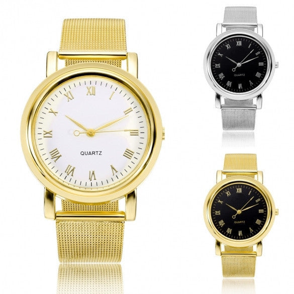 Fashion Classic Women Watch Round Dial Quartz Wristwatch Stainless Steel Mesh Band - May Your Fashion - 1