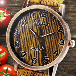 Vintage Style Women Analog Wooden Synthetic Leather Watchband Quartz Casual Watch Wristwatch