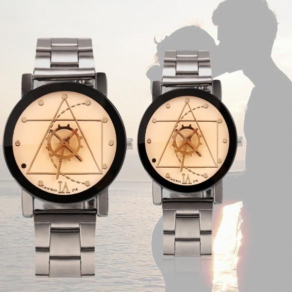 New Men/Women Lovers Quartz Analog Compass Stainless Steel Wrist Watch