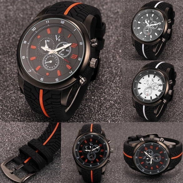 Men Fashion Tire Pattern Silicone Watchband Large Dial Quartz Analog Sport Wrist Watch - May Your Fashion - 3