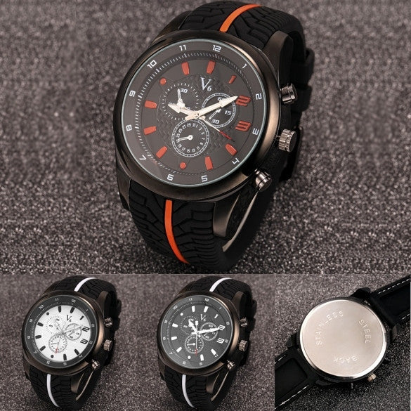 Men Fashion Tire Pattern Silicone Watchband Large Dial Quartz Analog Sport Wrist Watch - May Your Fashion - 5