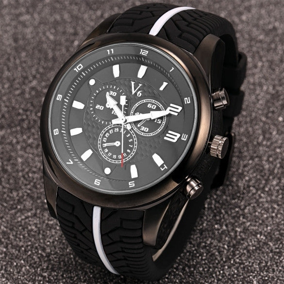 Men Fashion Tire Pattern Silicone Watchband Large Dial Quartz Analog Sport Wrist Watch - May Your Fashion - 2