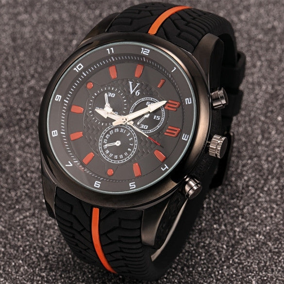 Men Fashion Tire Pattern Silicone Watchband Large Dial Quartz Analog Sport Wrist Watch - May Your Fashion - 4