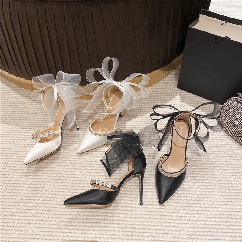 Crystal Butterfly Bow Summer Elegant Stiletto Sandals