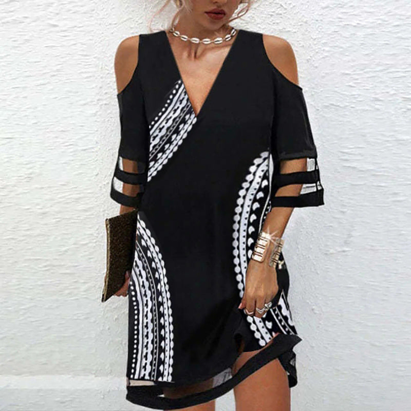 V-neck Network Silk Short-sleeved Dress