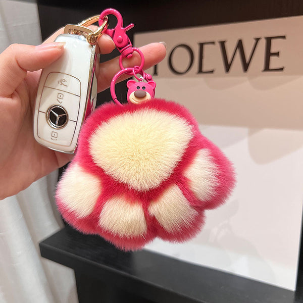 Strawberry Bear Paw Beaver Rabbit Fur Plush Bag Accessory