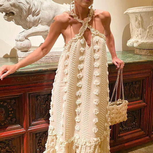 Fashionable and Elegant Halter Neck 3D Floral Dress