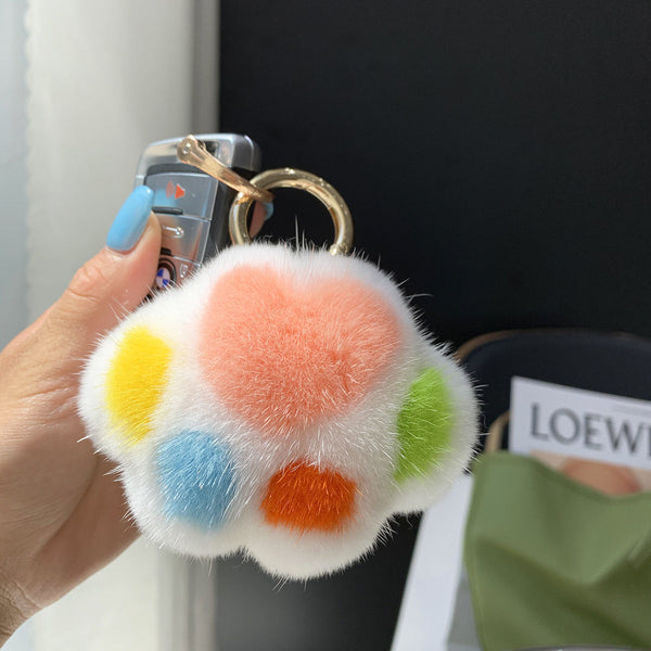 Genuine Mink Fur Cat Paw Bag Charm Keychain Accessory