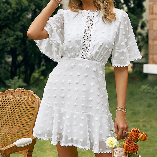 Sweet Lace Solid Color INS Fringed Dress