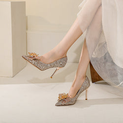 Fashion Rhinestone Flower High-heeled Sequin Party Shoes