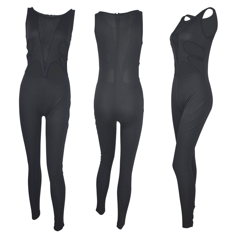 Hollow Out Patchwork Back Zipper Sleeveless Long Jumpsuit