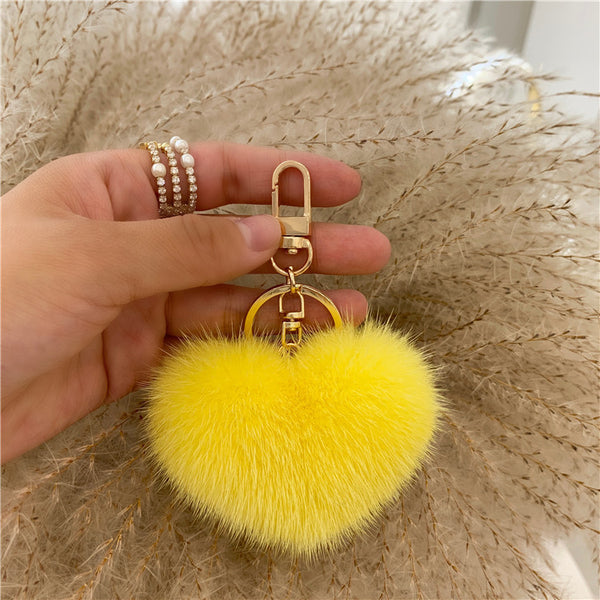 Heart-shaped Mink Fur Bag Charm Gift Accessory