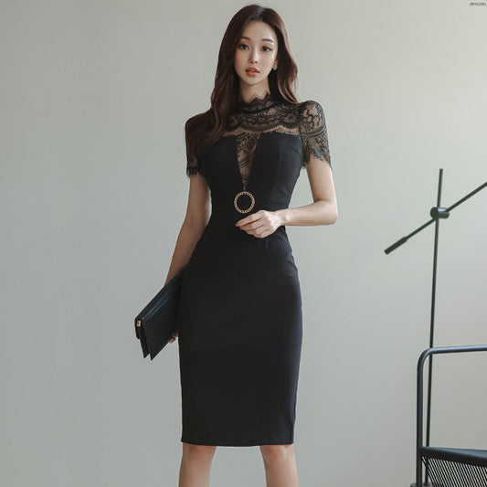Lace Patchwork Black Sheer Sexy Dress
