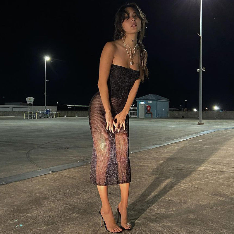 New Spring Low-cut Sheer Mesh Strapless Dress
