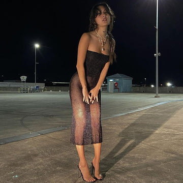 New Spring Low-cut Sheer Mesh Strapless Dress