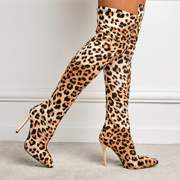 Over-the-Knee Snake Print Pointed Toe Sexy Fashion Boots