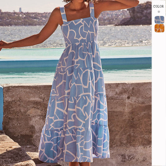 Vacation Beach Sexy Cami Geometric Print Dress