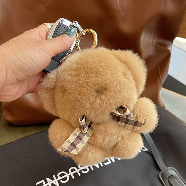Faux Fur Teddy Bear Bag Charm Keychain for Car Keys Accessory