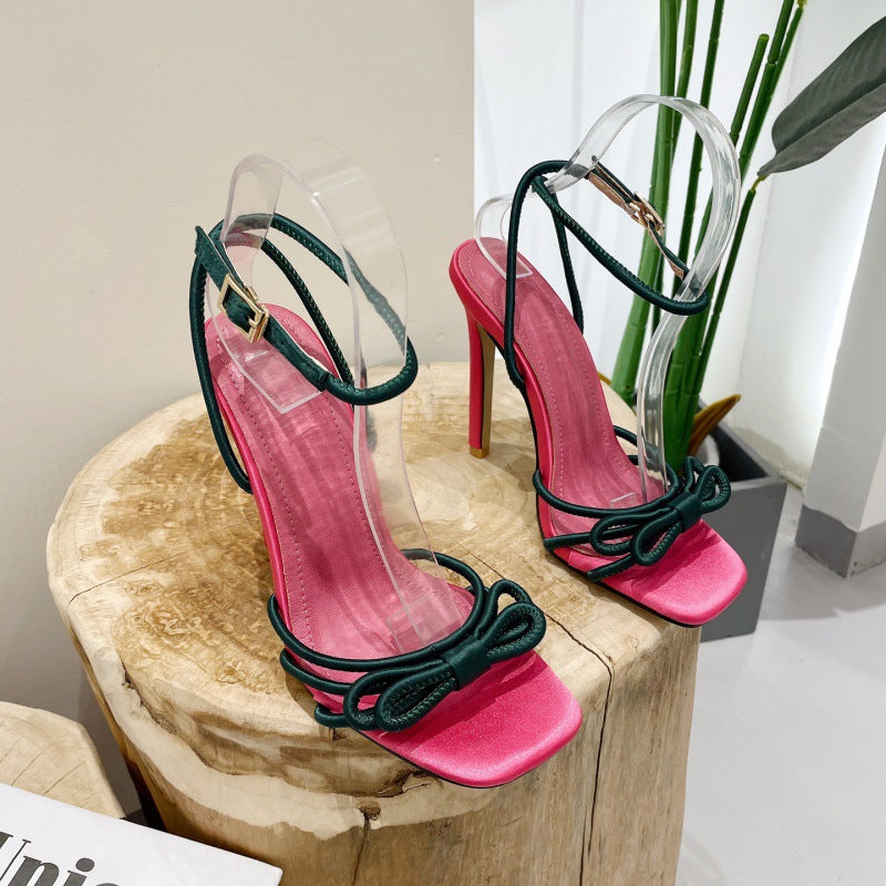 Color Block Butterfly Bow High Heel Sandals