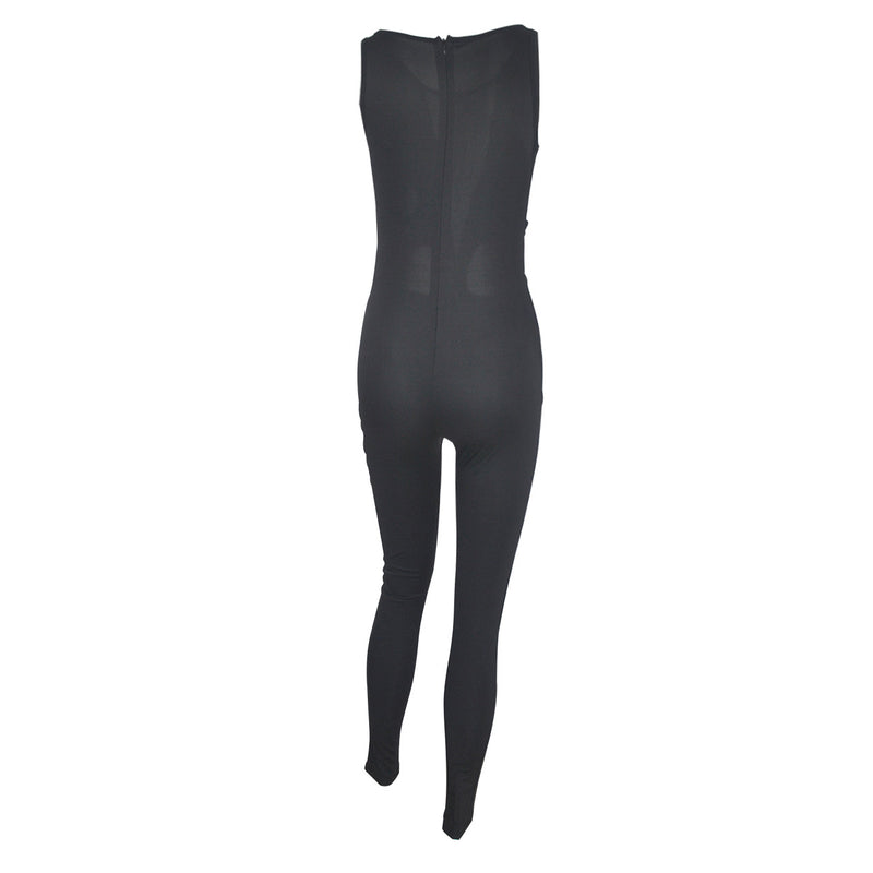Hollow Out Patchwork Back Zipper Sleeveless Long Jumpsuit