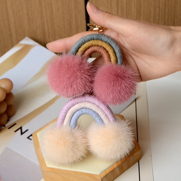 Rainbow Cloud Fur Pom-pom Keychain Cute Bag Accessory