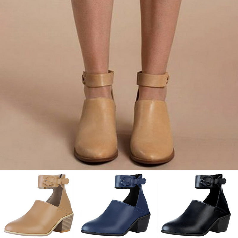 Plus Size Pointed Toe Chunky Heel Booties