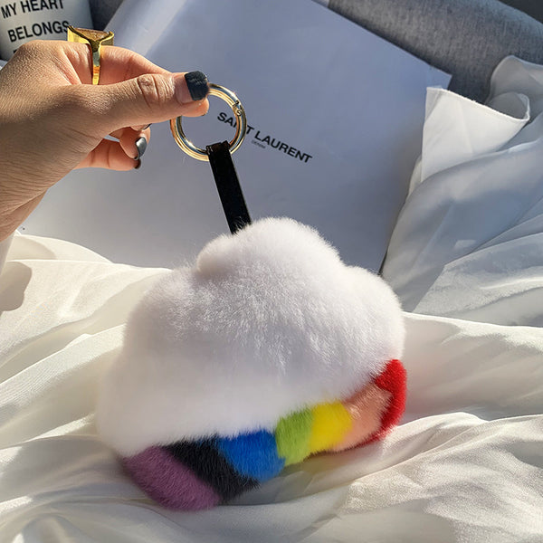 Real Rex Rabbit Fur Rainbow Cloud Bag Charm Accessories