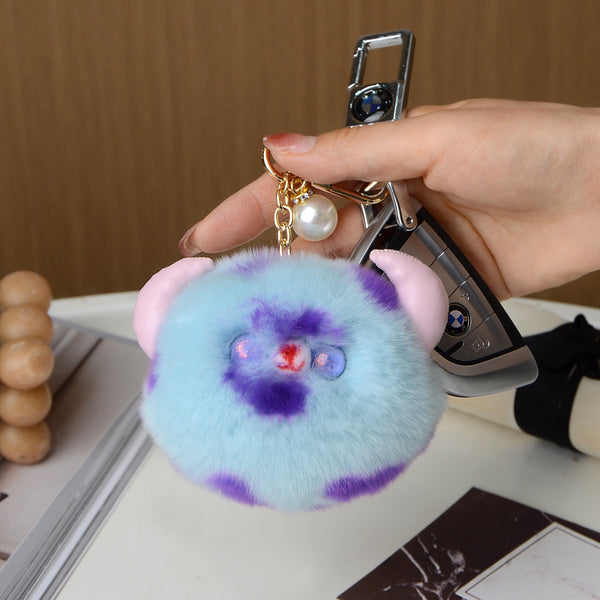 Mink and Rabbit Fur and Cowhide Cute Cartoon Keychain Accessory