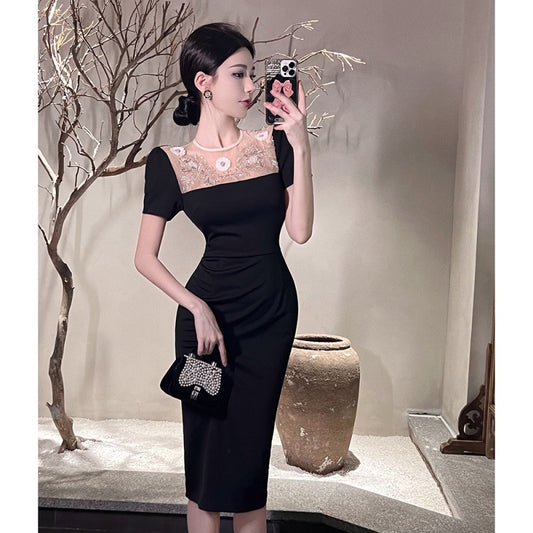 Mesh Embroidery Slim Fit Fashionable Formal Dress