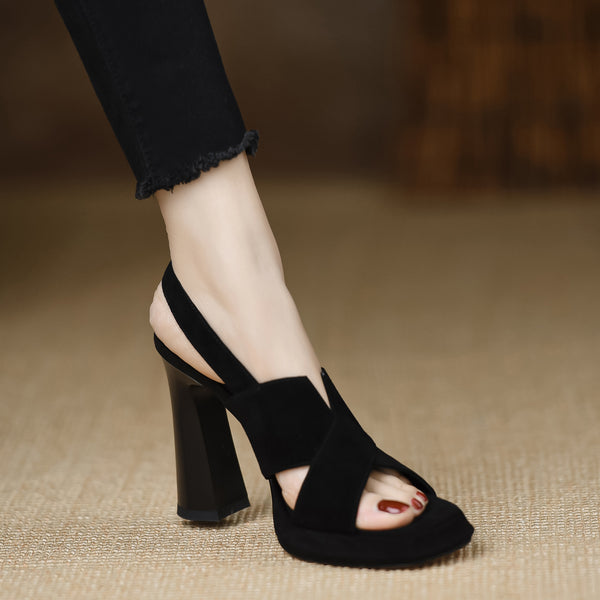 Summer Matte Leather Versatile Open Toe Black Sandals