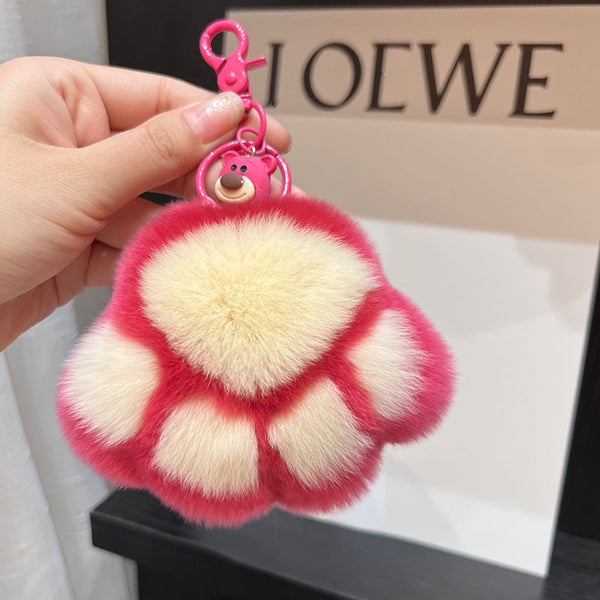 Strawberry Bear Paw Beaver Rabbit Fur Plush Bag Accessory