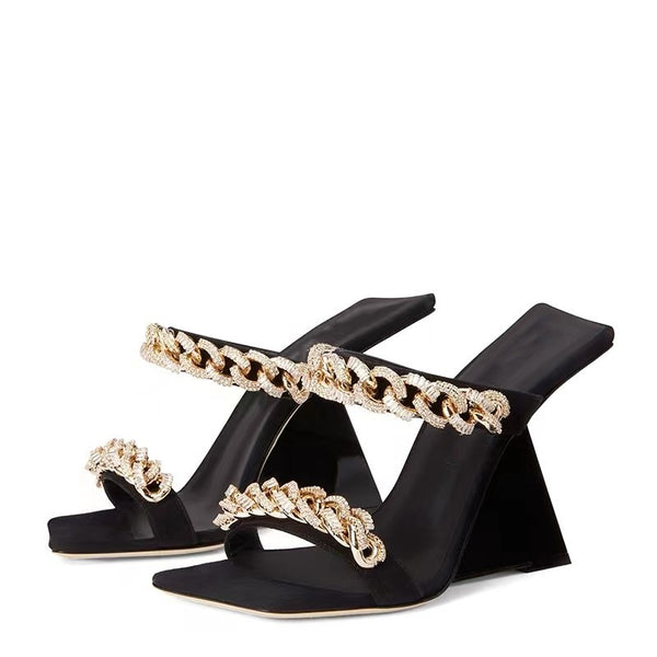Metallic Chain Strap Open Toe Sexy Sandals