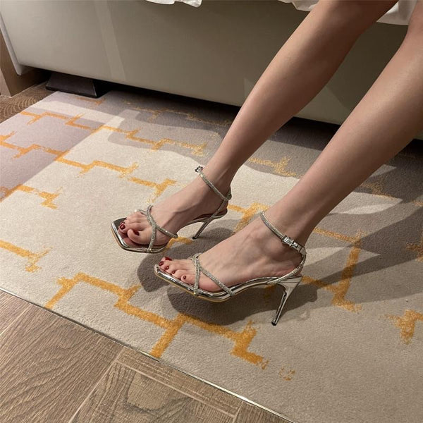 Summer Cross Strap Sexy Open Toe Rhinestone Sandals