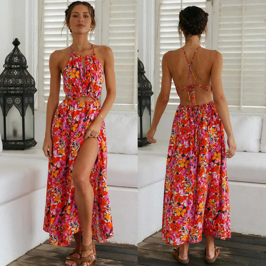 Sexy Backless Printed Beach Dress