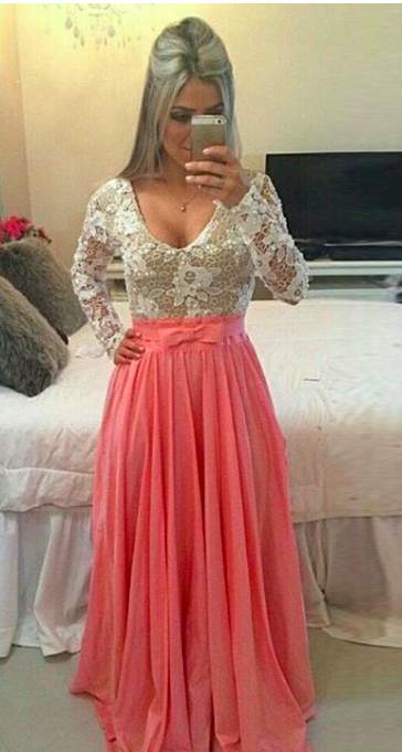 Long Sleeve O-neck Sexy Long Lace Prom Dress - MeetYoursFashion - 4